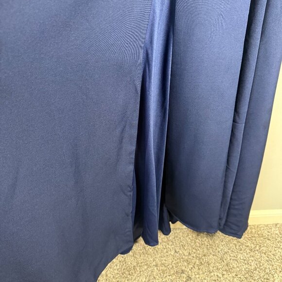 Ieena for Mac Duggal Bow One Shoulder A-Line Gown Womens 16 Navy Formal Slit NWT - Picture 9 of 16